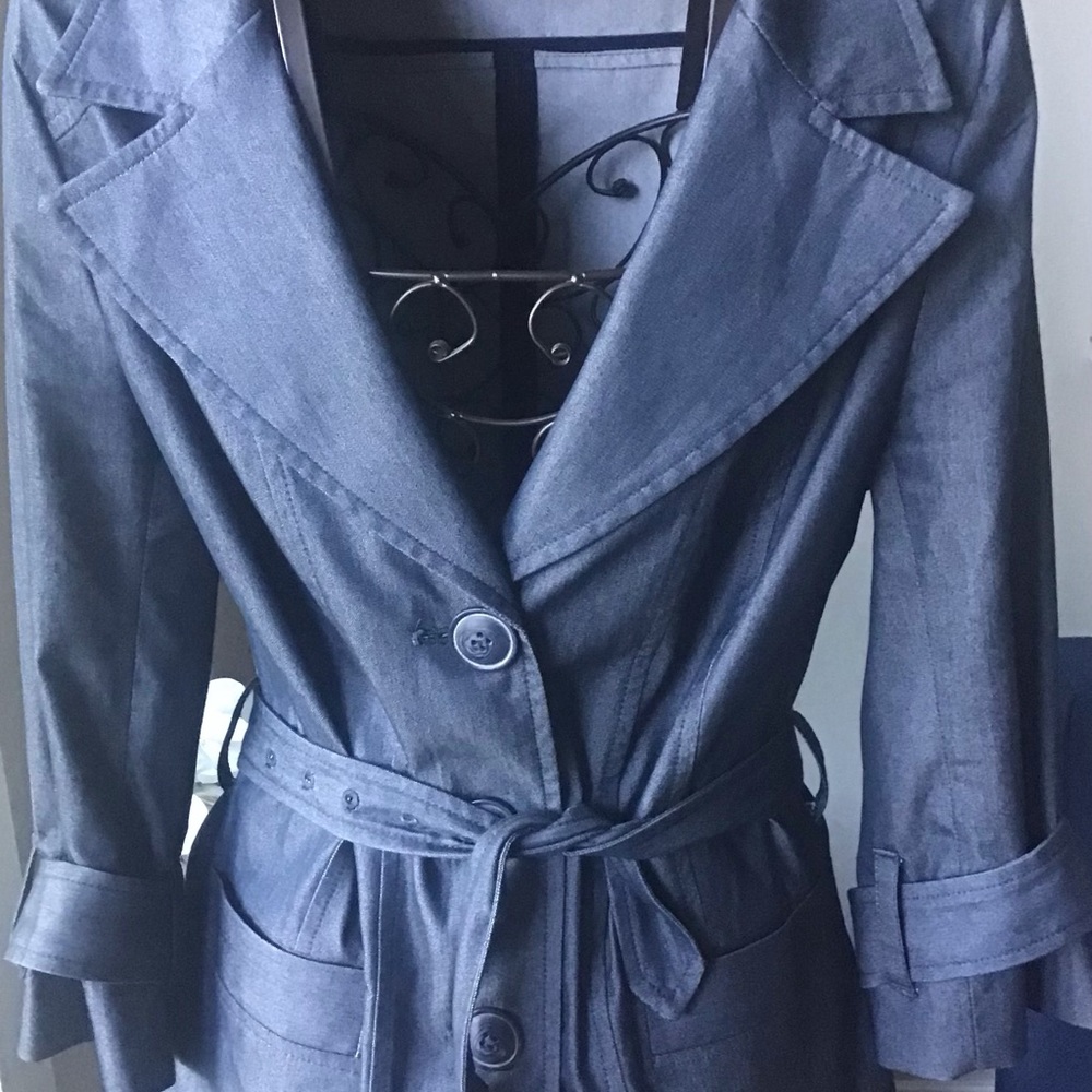 Nordstrom Halogen brand, stretch denim look belted fitted blazer